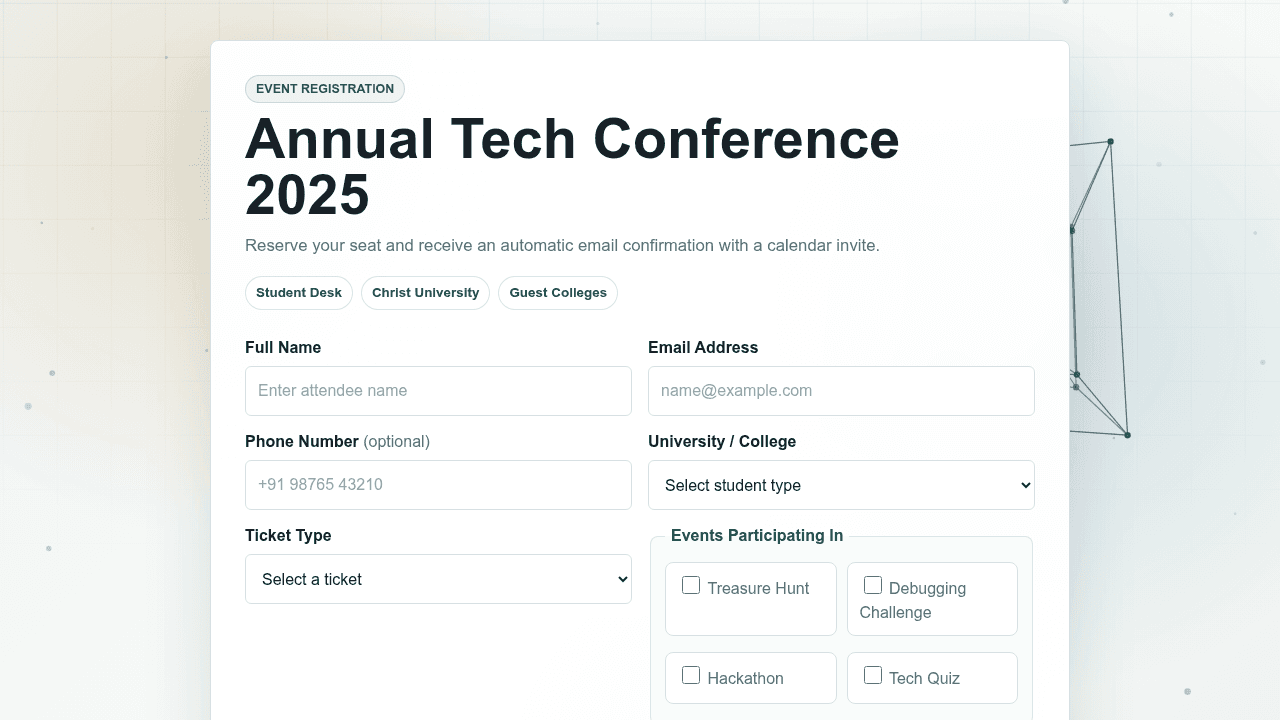 Screenshot of Event Registration & Admin Desk